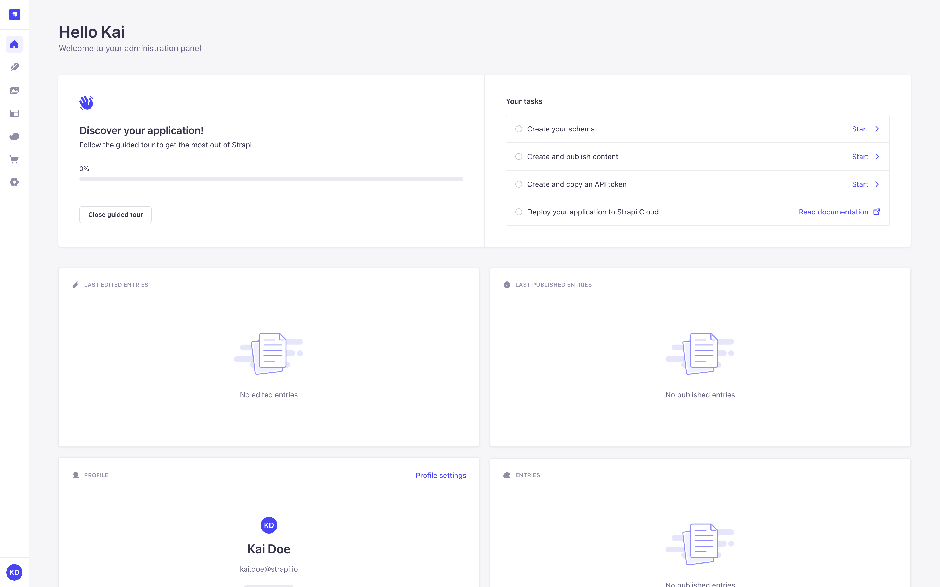 Homepage of the Admin Panel
